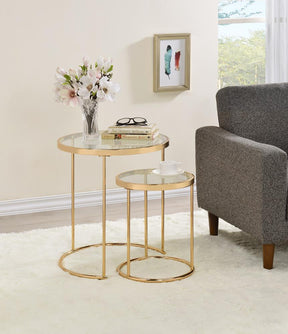 Maylin 2-piece Round Glass Top Nesting Tables Gold - Half Price Furniture