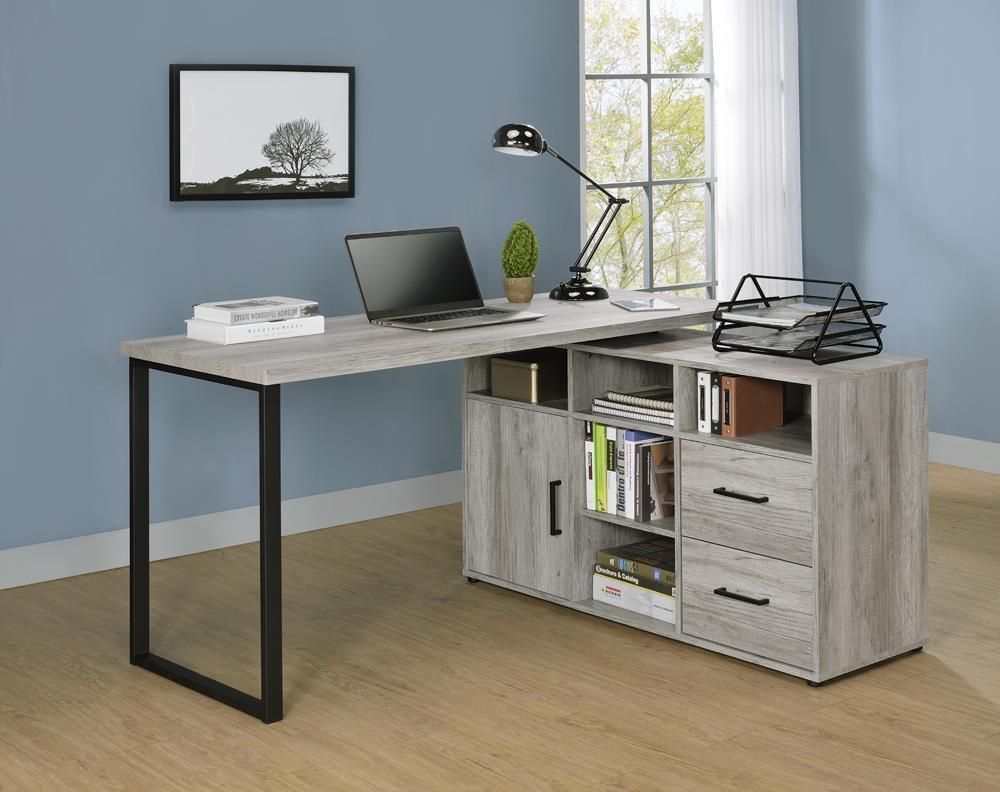 Hertford L-shape Office Desk with Storage Grey Driftwood - Half Price Furniture
