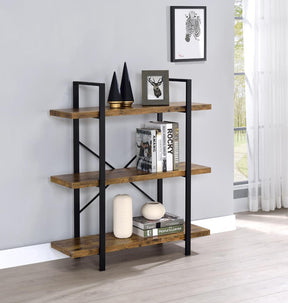 Cole 3-Shelf Bookcase Antique Nutmeg and Black - Half Price Furniture