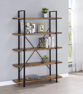 Cole 5-Shelf Bookcase Antique Nutmeg and Black - Half Price Furniture