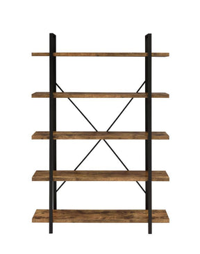 Cole 5-Shelf Bookcase Antique Nutmeg and Black - Half Price Furniture