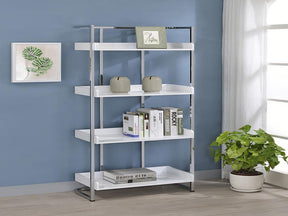Ember 4-shelf Bookcase White High Gloss and Chrome - Half Price Furniture