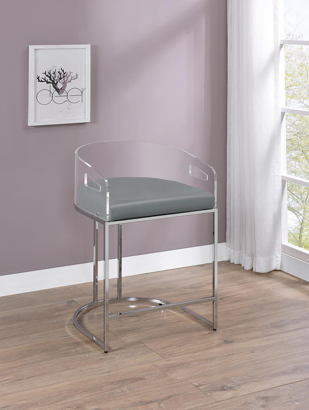 Thermosolis Acrylic Back Counter Height Stools Grey and Chrome (Set of 2) - Half Price Furniture