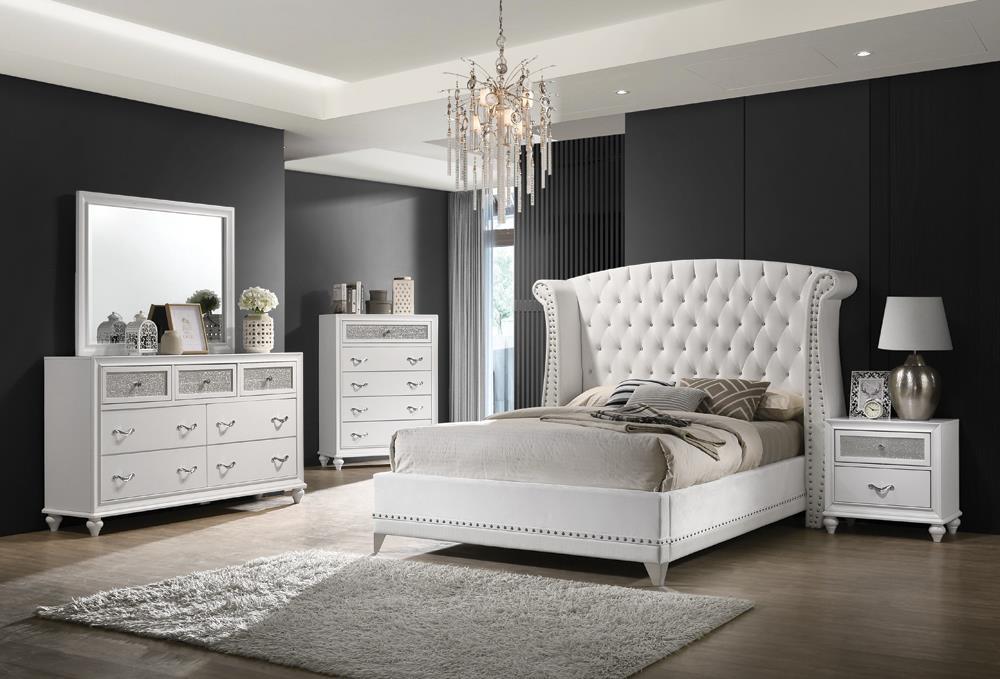 Barzini Queen Wingback Tufted Bed White - Bed - Half Price Furniture