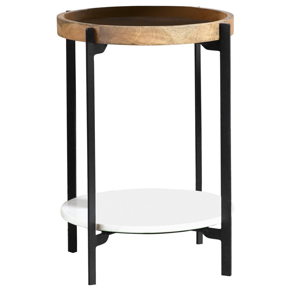 Adhvik Round Accent Table with Marble Shelf Natural and Black - Half Price Furniture
