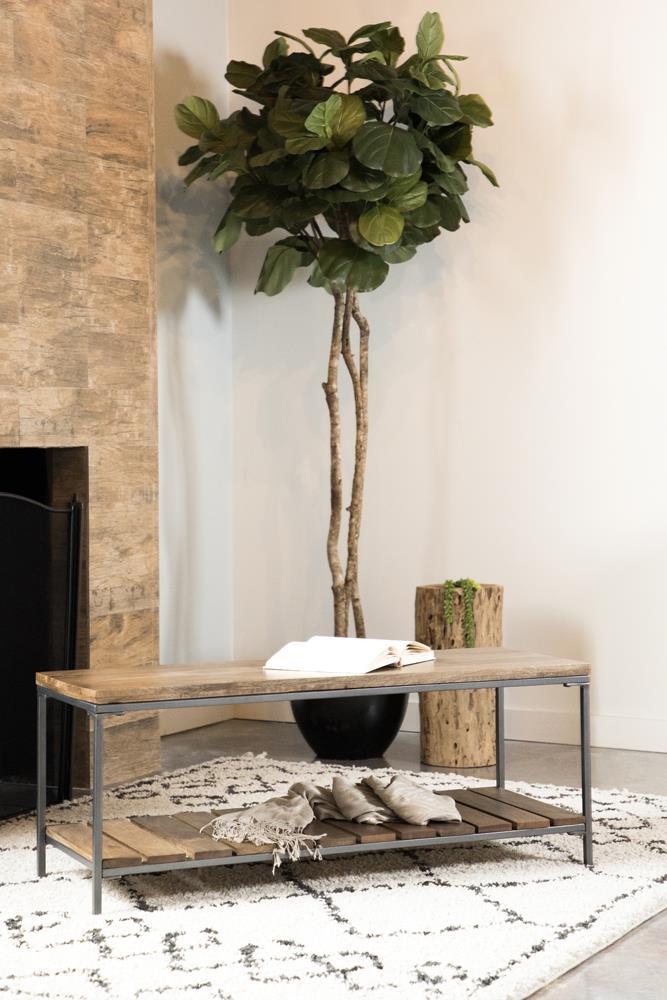 Gerbera Accent Bench with Slat Shelf Natural and Gunmetal - Half Price Furniture