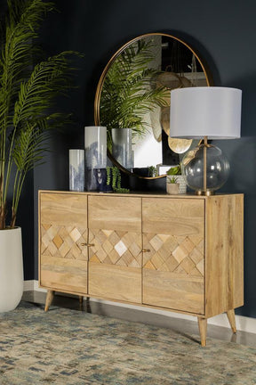 Alyssum Checkered Pattern 3-door Accent Cabinet Natural - Half Price Furniture