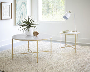 Ellison Round X-cross End Table White and Gold - Half Price Furniture