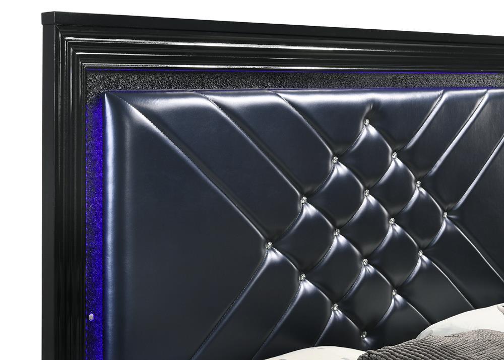 Penelope Queen Bed with LED Lighting Black and Midnight Star - Bed - Half Price Furniture