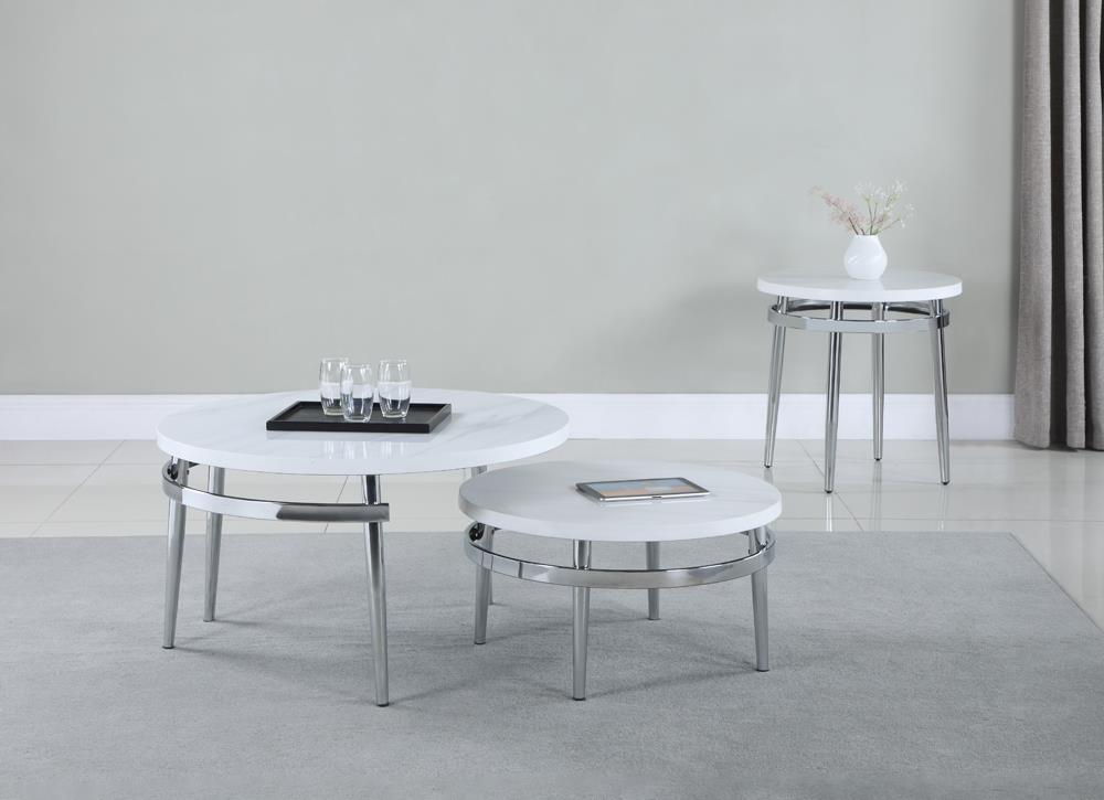 Avilla Round End Table White and Chrome - Half Price Furniture
