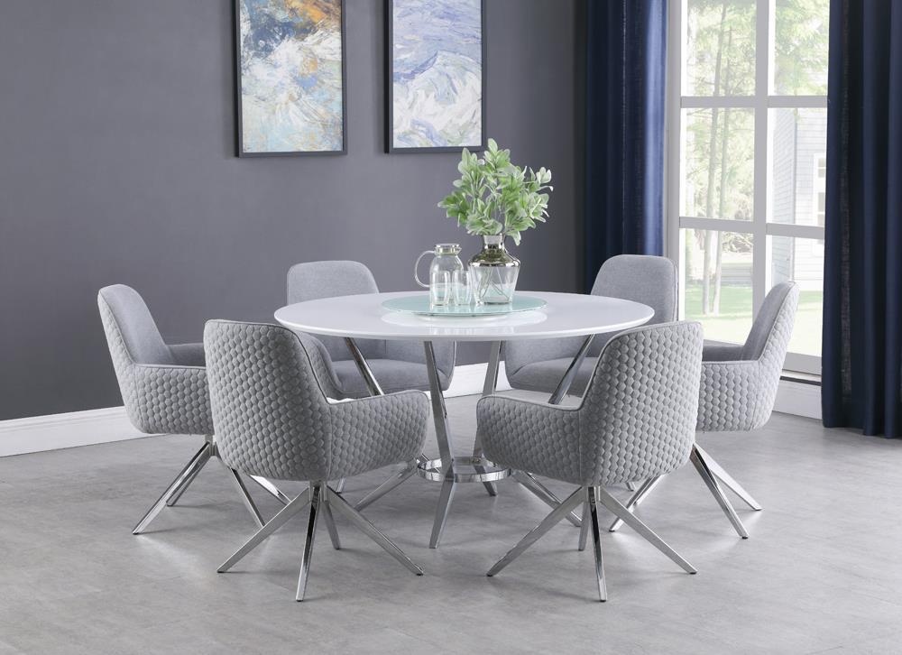 Abby Round Dining Table with Lazy Susan White and Chrome - Half Price Furniture