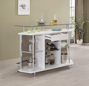 Gideon Crescent Shaped Glass Top Bar Unit with Drawer - Half Price Furniture