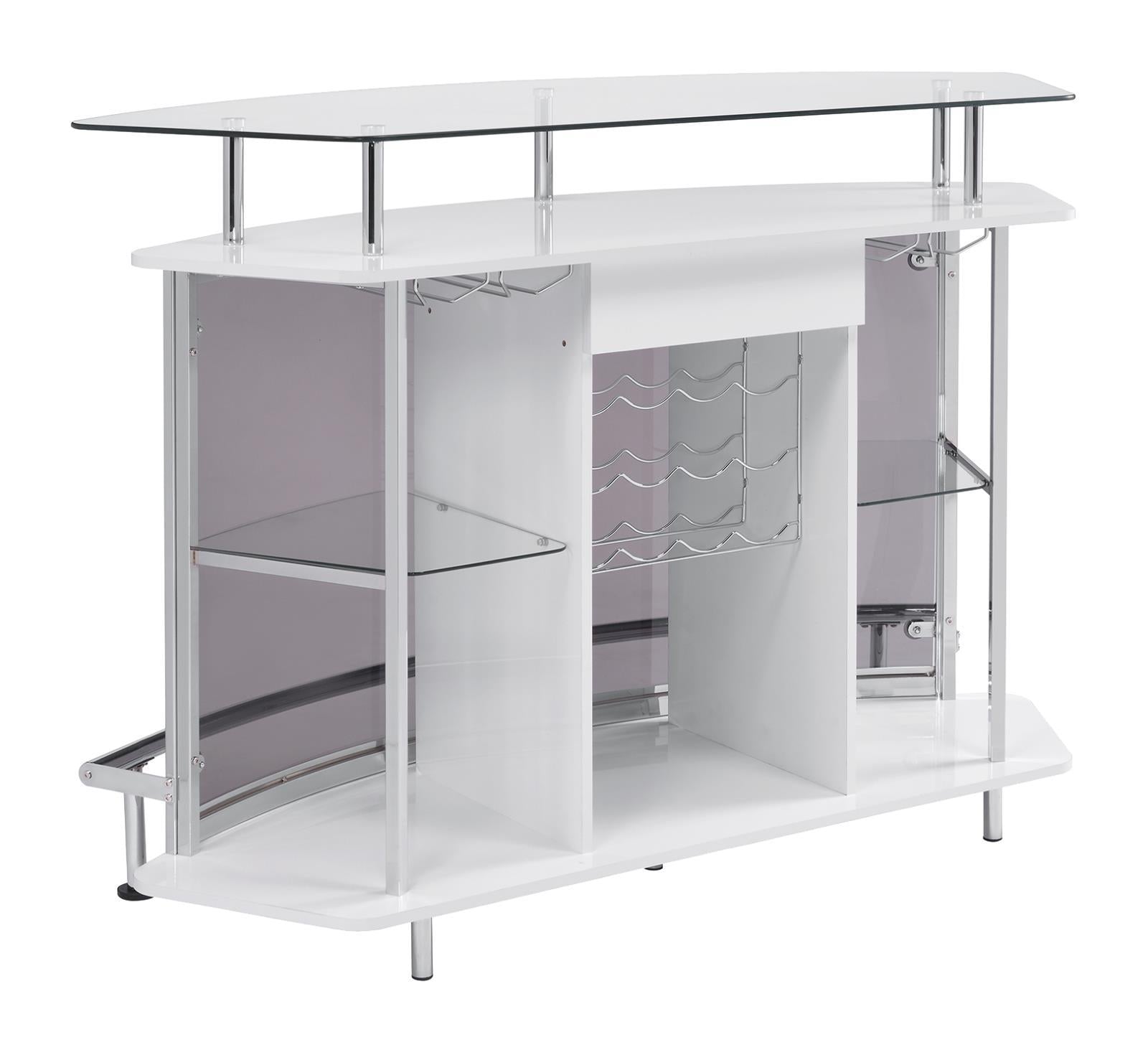 Gideon Crescent Shaped Glass Top Bar Unit with Drawer - Half Price Furniture