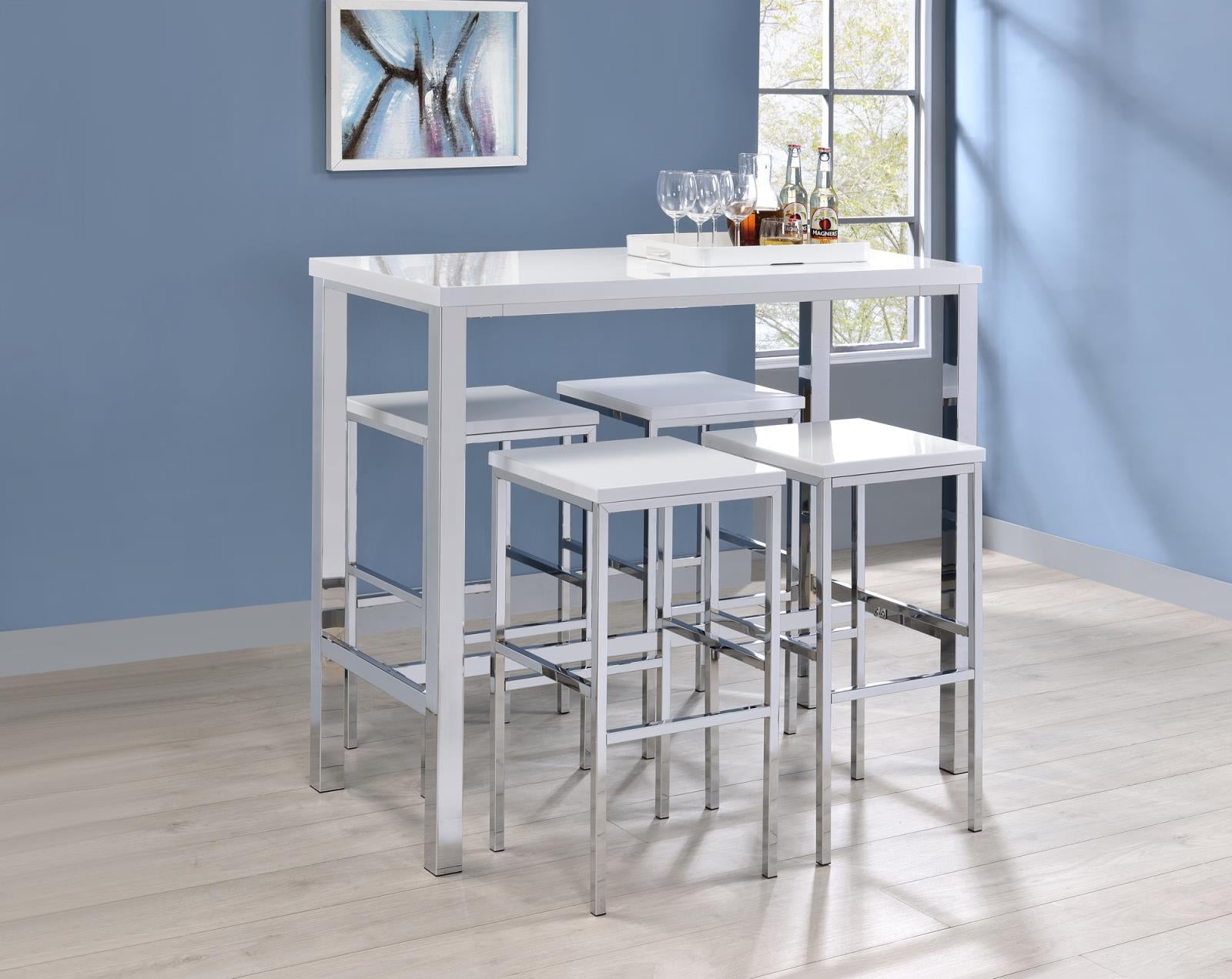 Natividad 5-piece Bar Set White High Gloss and Chrome Half Price Furniture