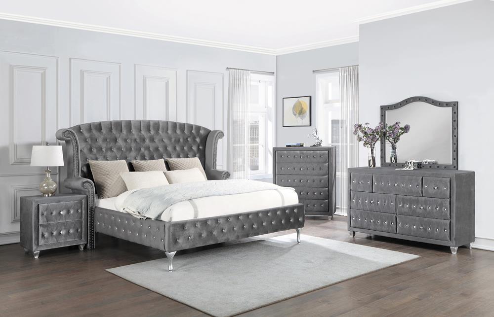 Deanna Queen Tufted Upholstered Bed Grey - Half Price Furniture