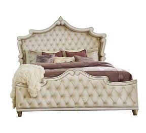 Antonella Upholstered Tufted Eastern King Bed Ivory and Camel - Half Price Furniture