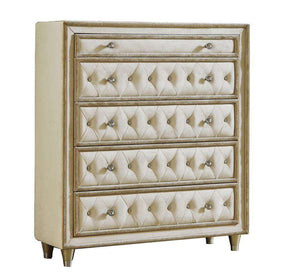 Antonella 5-drawer Upholstered Chest Ivory and Camel Half Price Furniture