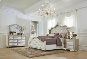 Antonella Upholstered Tufted Eastern King Bed Ivory and Camel Half Price Furniture