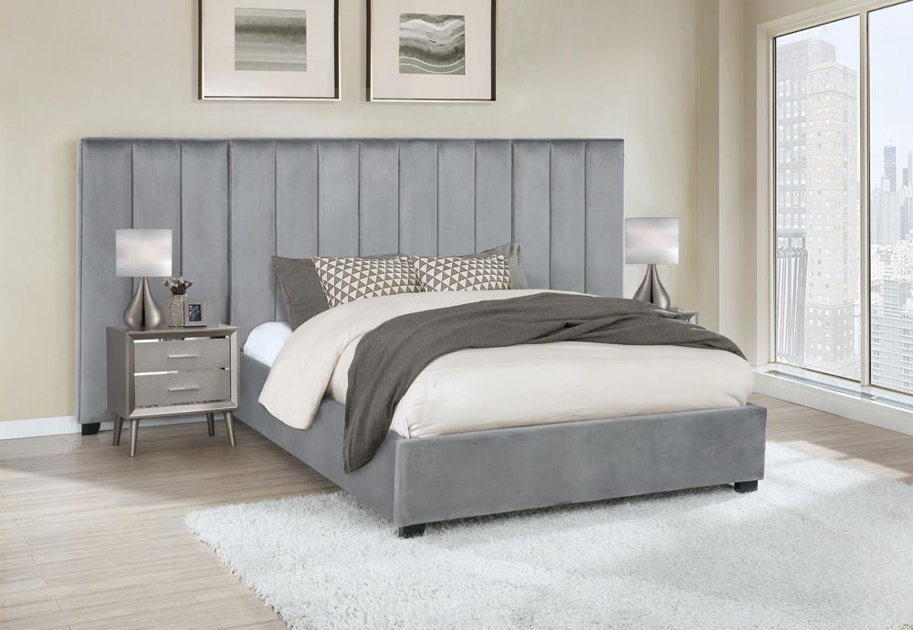 Arles Eastern King Vertical Channeled Tufted Bed Grey - Half Price Furniture