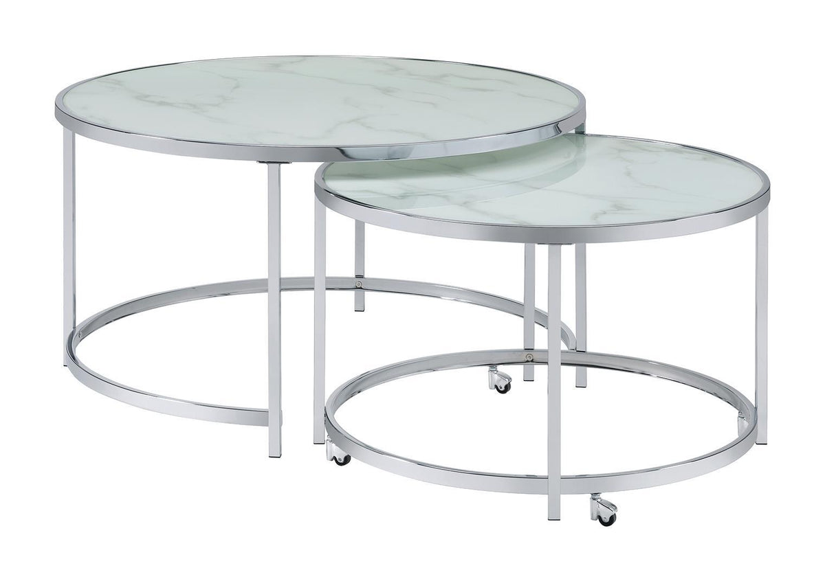 Lynn 2-piece Round Nesting Table White and Chrome - Table Set - Half Price Furniture