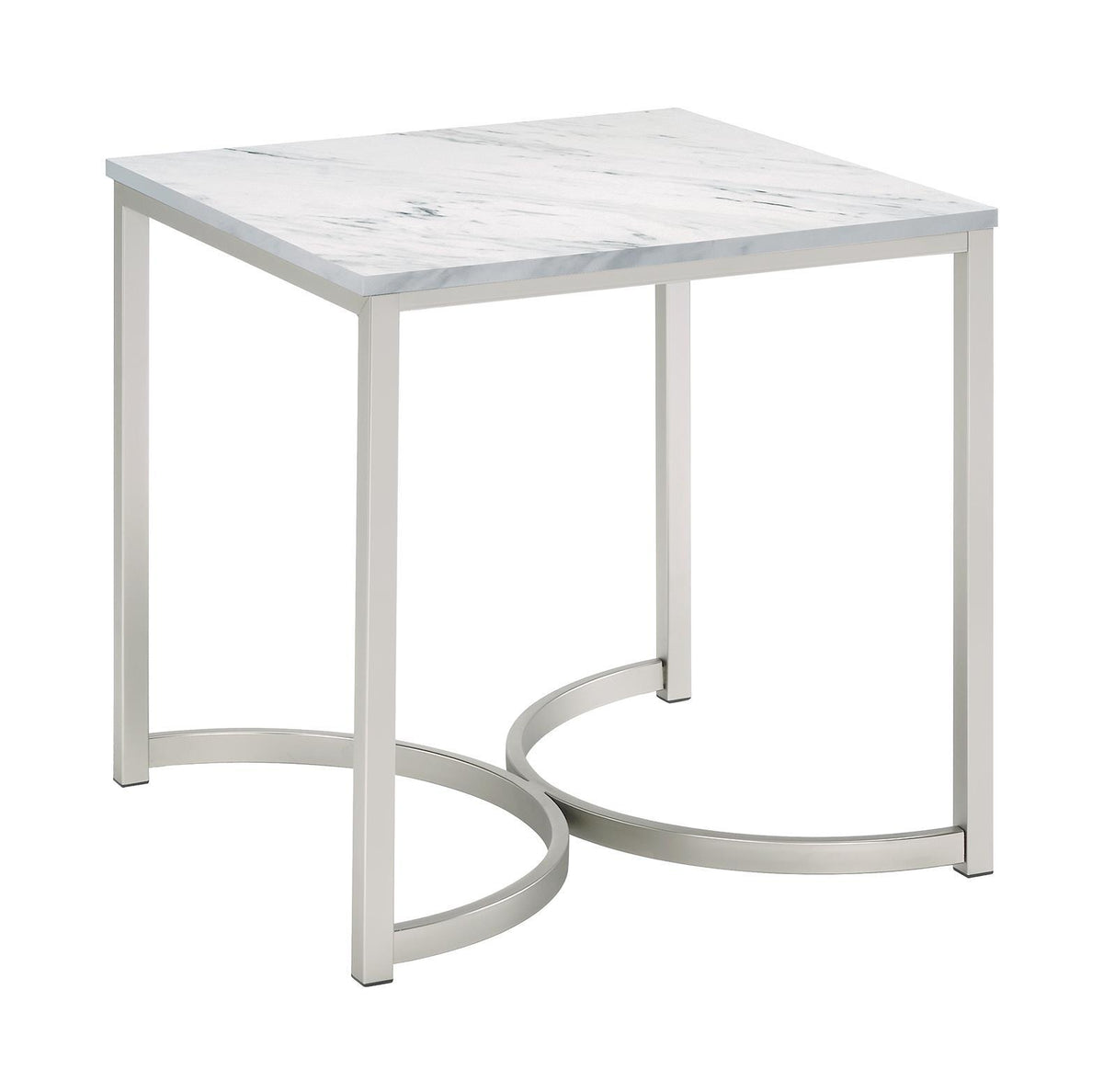 Leona Faux Marble Square End Table White and Satin Nickel - Half Price Furniture