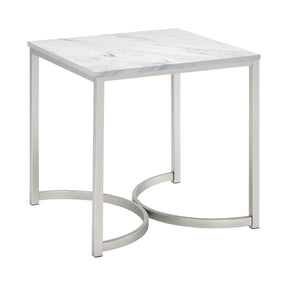 Leona Faux Marble Square End Table White and Satin Nickel - End Table - Half Price Furniture