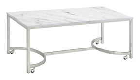 Leona Coffee Table with Casters White and Satin Nickel - Coffee Table - Half Price Furniture