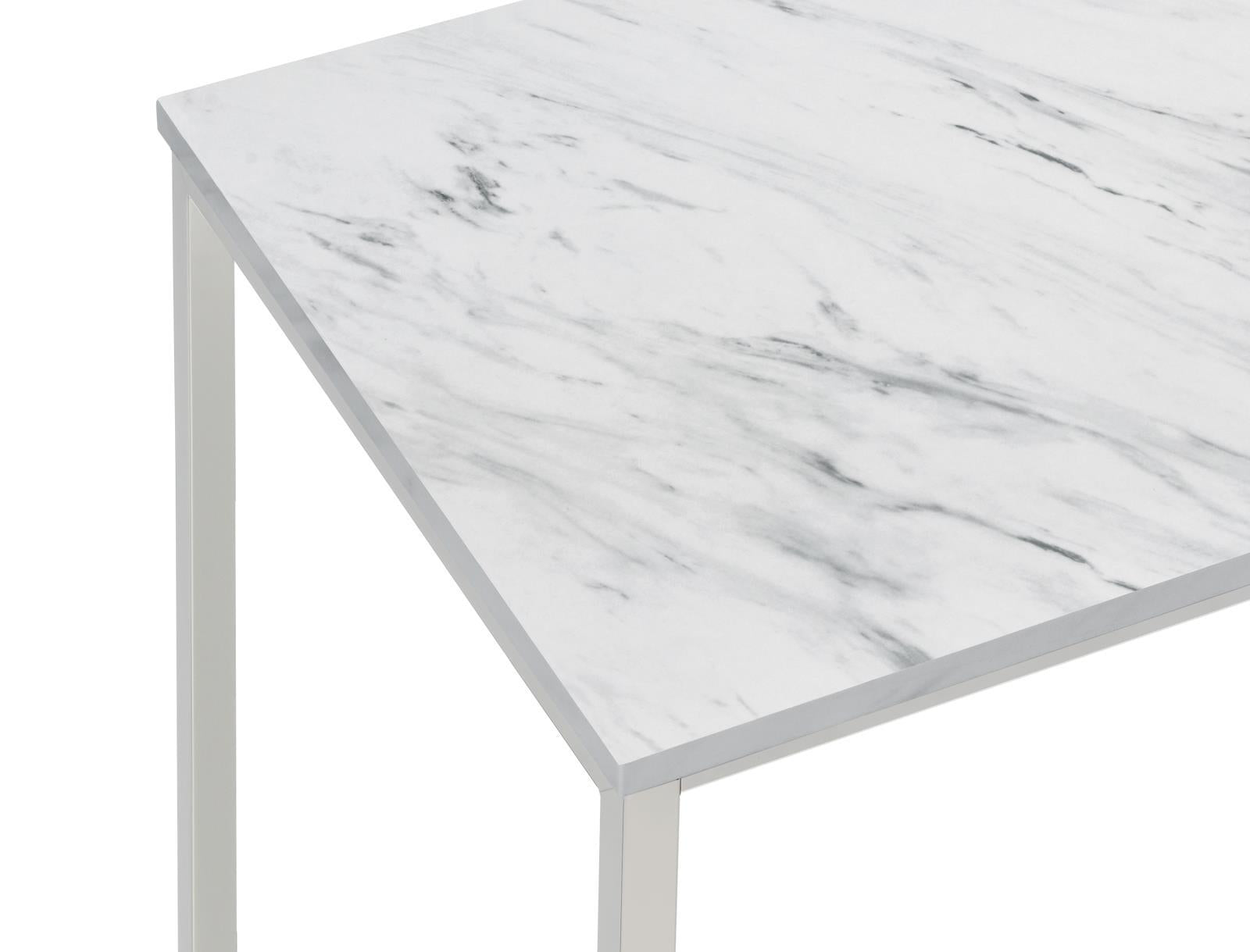 Leona Faux Marble Square End Table White and Satin Nickel - End Table - Half Price Furniture