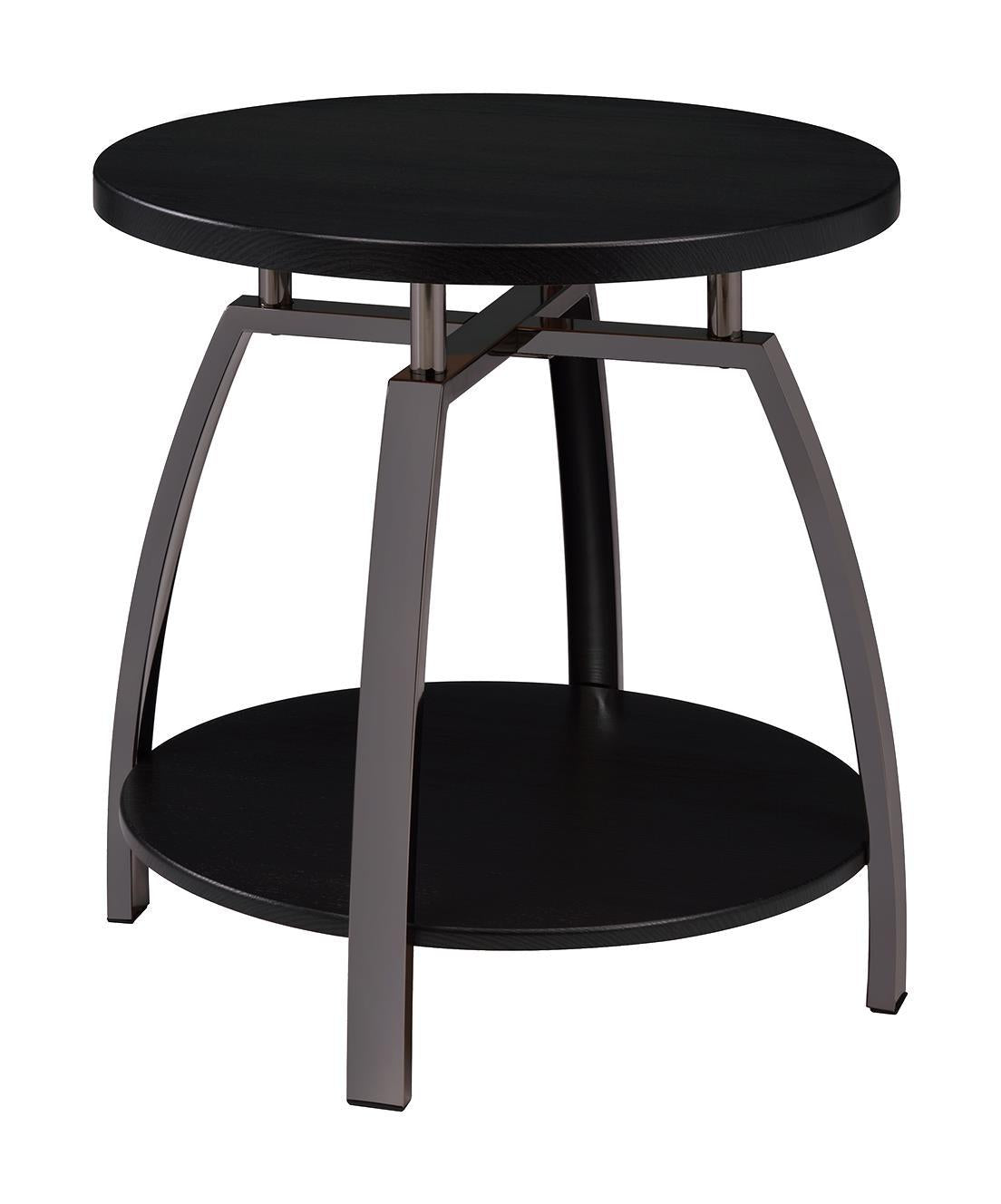 Dacre Round End Table Dark Grey and Black Nickel  Half Price Furniture