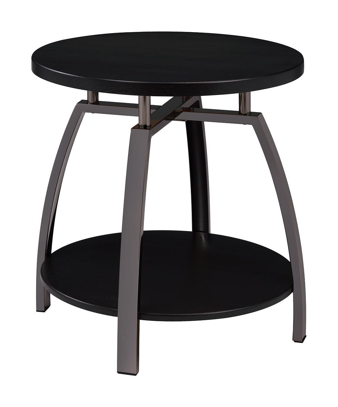 Dacre Round End Table Dark Grey and Black Nickel Half Price Furniture