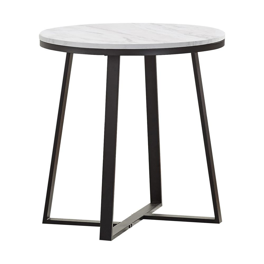 Hugo Metal Base Round End Table White and Matte Black - Half Price Furniture