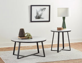 Hugo Metal Base Round End Table White and Matte Black - Half Price Furniture