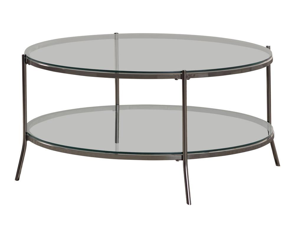 Laurie Glass Top Round Coffee Table Black Nickel and Clear - Half Price Furniture