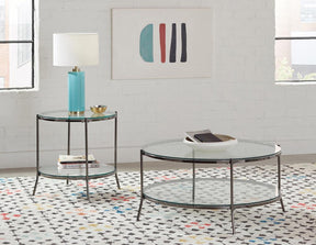 Laurie Round Glass Top End Table Black Nickel and Clear - Half Price Furniture