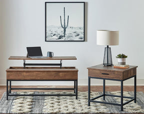 Byers Square 1-drawer End Table Brown Oak and Sandy Black - Half Price Furniture