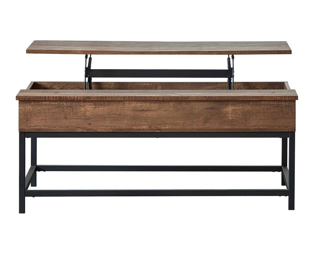 Byers Black Coffee Table with Hidden Storage Brown Oak and Sandy Black - Half Price Furniture