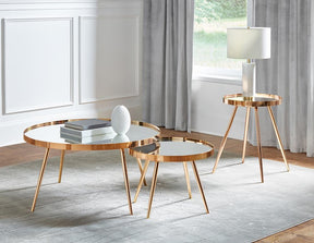 Kaelyn Round Mirror Top End Table Gold - Half Price Furniture