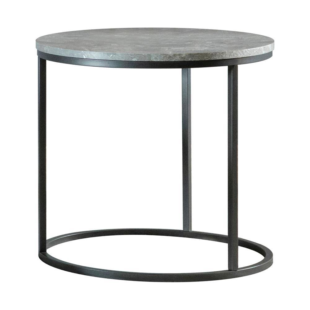 Lainey Faux Marble Round Top End Table Grey and Gunmetal - End Table - Half Price Furniture