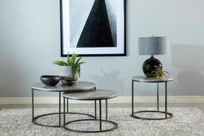 Lainey Faux Marble Round Top End Table Grey and Gunmetal - Half Price Furniture