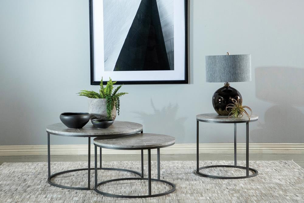 Lainey Round 2-piece Nesting Coffee Table Grey and Gunmetal - Half Price Furniture