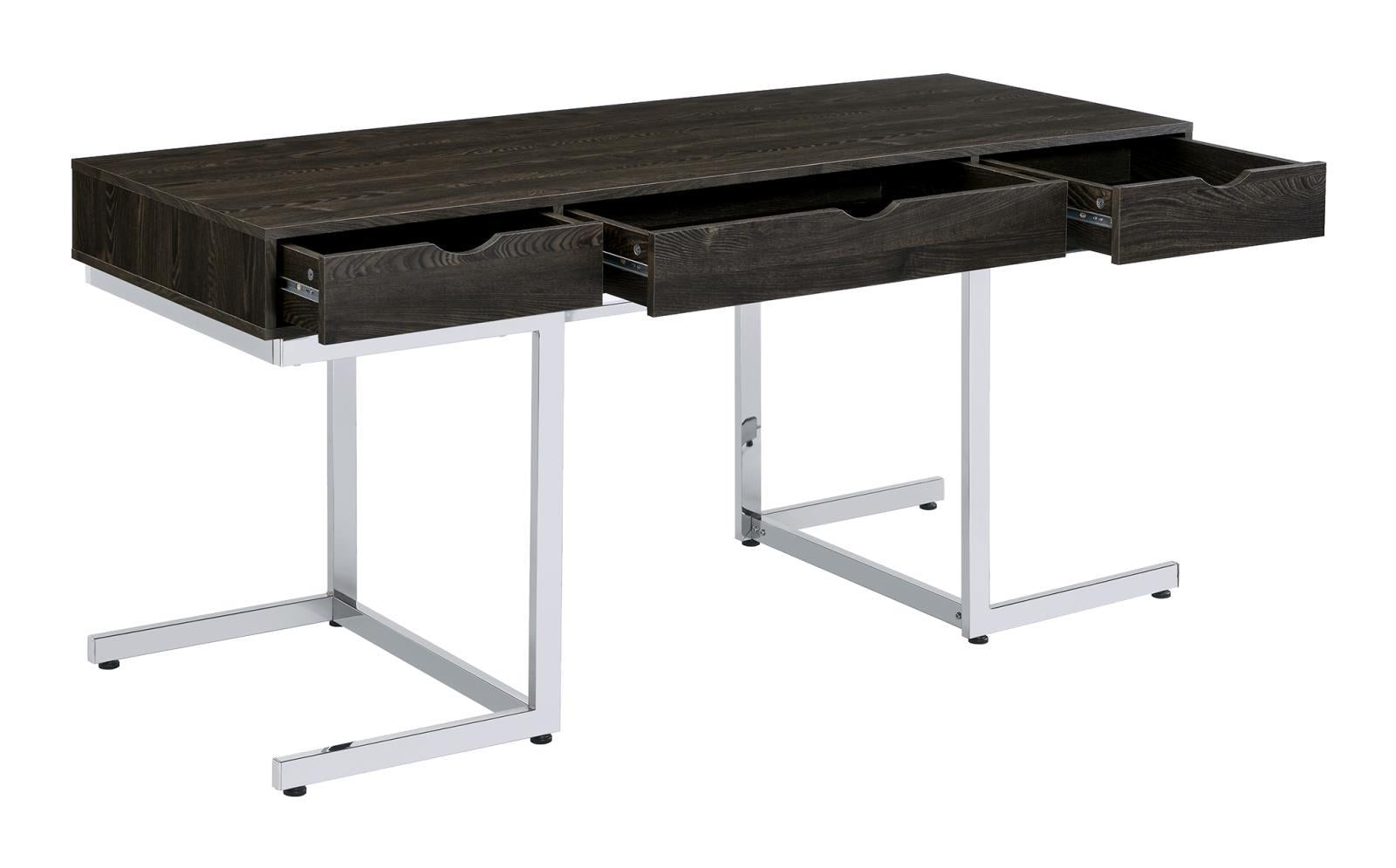 Noorvik 3-drawer Writing Desk Dark Oak and Chrome - Half Price Furniture