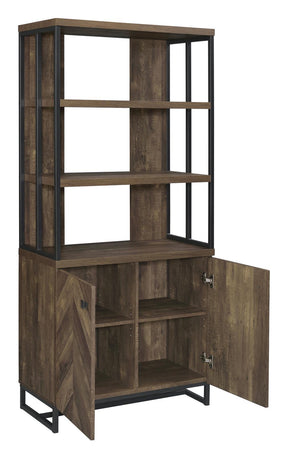 Millbrook 2-door Bookcase Rustic Oak Herringbone and Gunmetal - Half Price Furniture