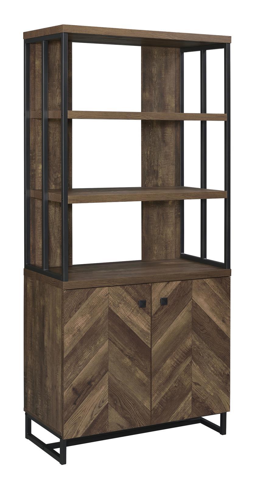 Millbrook 2-door Bookcase Rustic Oak Herringbone and Gunmetal - Half Price Furniture