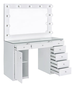 Percy 7-drawer Glass Top Vanity Desk with Lighting White - Half Price Furniture