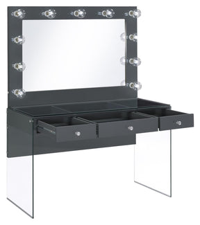 Afshan 3-drawer Vanity Desk with Lighting Mirror Grey High Gloss - Half Price Furniture