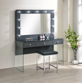 Afshan 3-drawer Vanity Desk with Lighting Mirror Grey High Gloss - Half Price Furniture