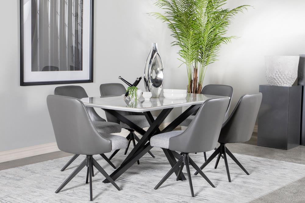 Paulita Rectangular Dining Table White and Gunmetal - Half Price Furniture