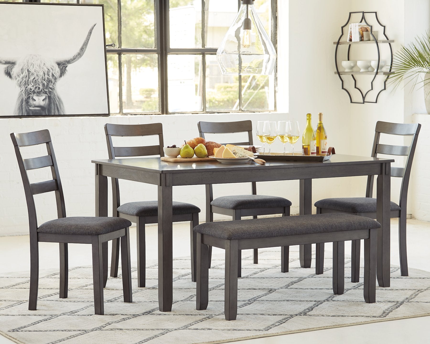 Bridson Dining Table and Chairs with Bench (Set of 6) - Half Price Furniture