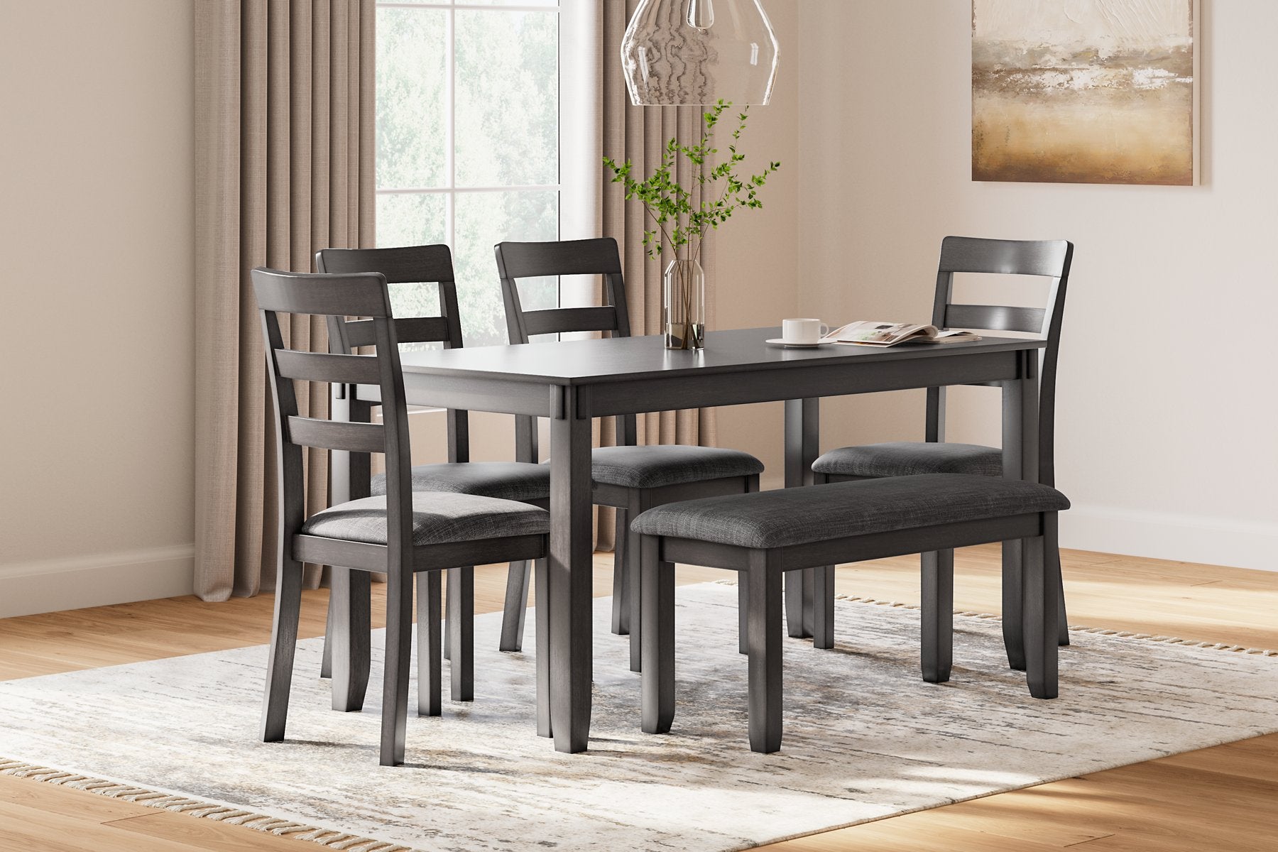 Bridson Dining Table and Chairs with Bench (Set of 6) - Half Price Furniture