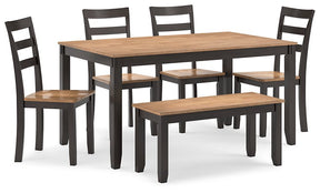 Gesthaven Dining Table with 4 Chairs and Bench (Set of 6) Half Price Furniture